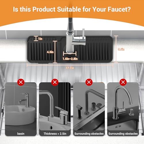 ZJWZLG 17.7"X5.5" Silicone Faucet Mat, Snap-On Sink Splash Guard