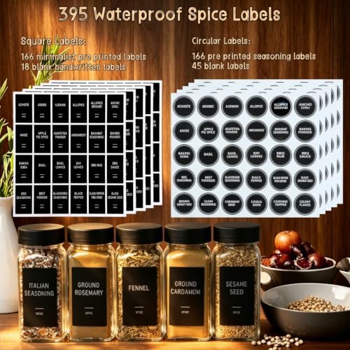 24 Spice Jars with Label, Glass Spice Bottles With Shaker Lids