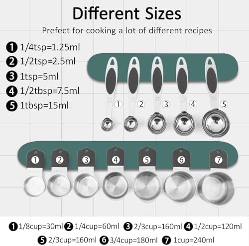 Magnetic Measuring Cups and Spoons Set, Including 7 Stainless Steel