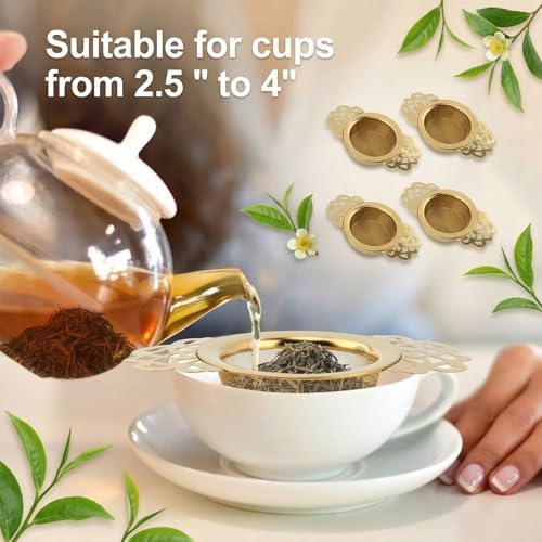 Kenaoeoe 8 Pack Gold Tea Strainers for Loose Tea with Drip Bowls 304
