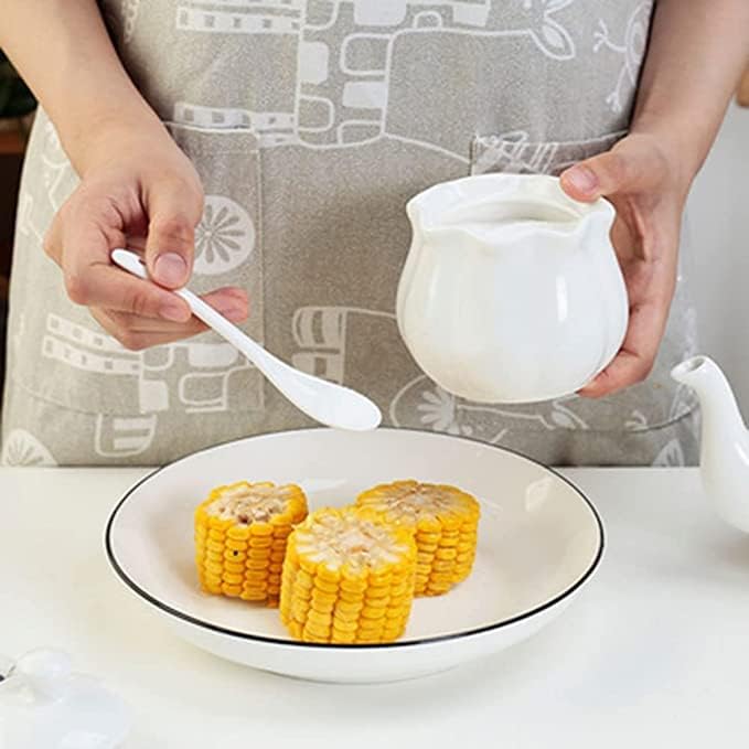 White Ceramic Sugar Bowl Set Creamer Coffee Milk Pitcher Serving Set