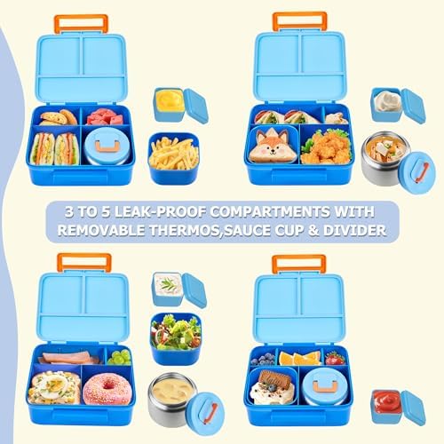 Bento Lunch Box for Kids with Thermo, Leakproof Bento Box with 8oz