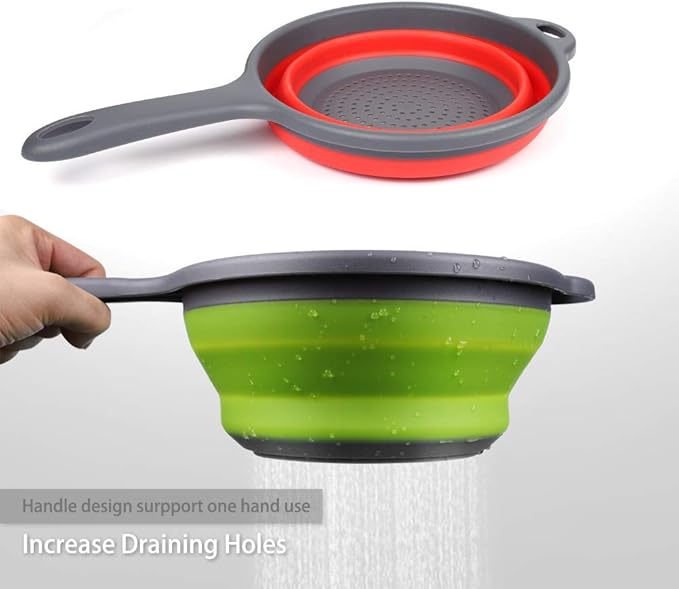 2 Pack Kitchen Foldable Silicone Strainer Colanders, Collapsible Colanders - Image 2