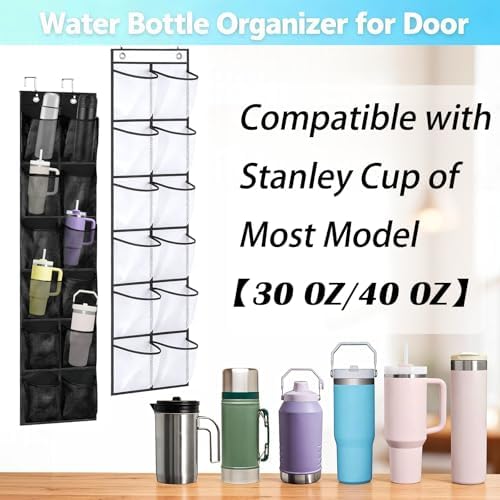 2-Pack Over-the-Door Water Bottle Organizer, 12 Pockets Each, Black &