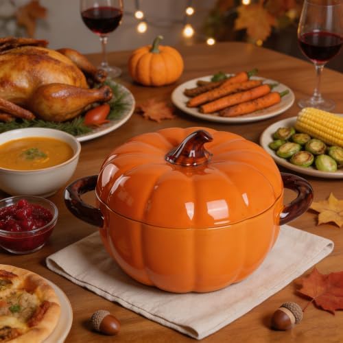 Pumpkin Dutch Oven Pot With Lid -1.7QT Ceramic Casserole Dish With Lid