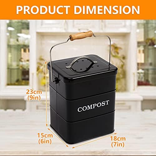 Carbon Steel Kitchen Countertop Compost Bin, 1 Gallon