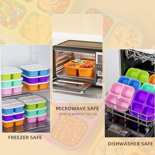 KEMETHY 6 Pcs Bento Snack Containers, Reusable 4 Compartment Food