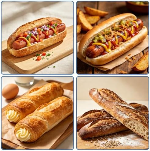 3-Pack Hot Dog Bun Pan, 4-Cavity Perforated Carbon Steel Bread Loaf
