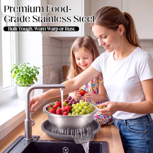 Hushee 5 Pcs Stainless Steel Colander Set with Self-draining Base, 5 Size