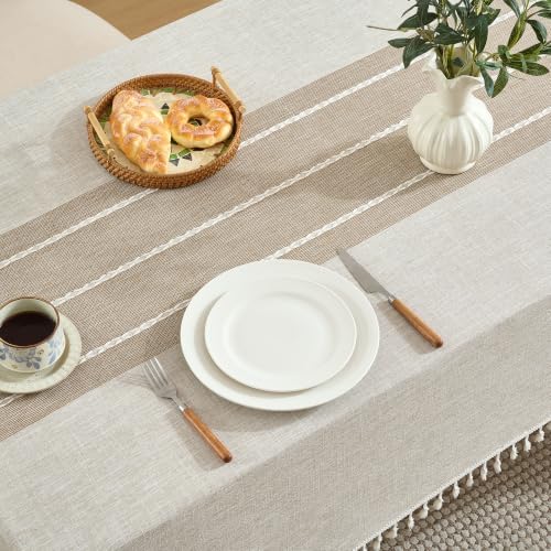 Tablecloth Rectangle Linen Style Fabric, 55" x 75" Coffee Lines