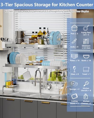 3-Tier Expandable Stainless Steel Over-the-Sink Dish Rack