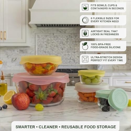 Silicone Stretch Lids, 6 PCS, Reusable Food Covers