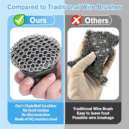 Cast Iron Scrubber and Scraper, Chain Mail Scrubber Cast Iron for Cleaning Dishes, Stock Pots, Pans, Griddles, Grills, Dish Scouring Pads