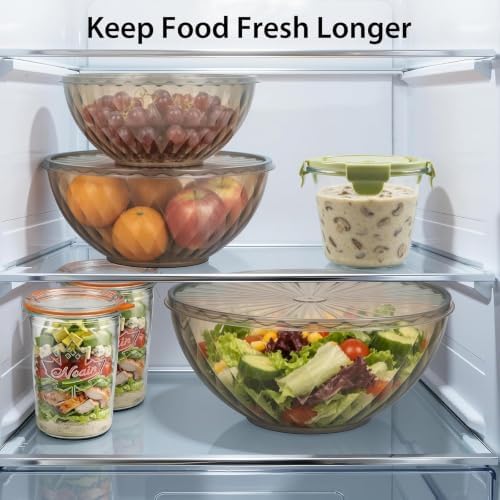 Plastic Mixing Bowls with Lids - 6 Piece Nesting Bowls Set with