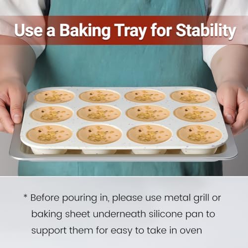 Silicone Muffin Pan, Regular & Mini Size Muffin Pan for Baking 12 Cups