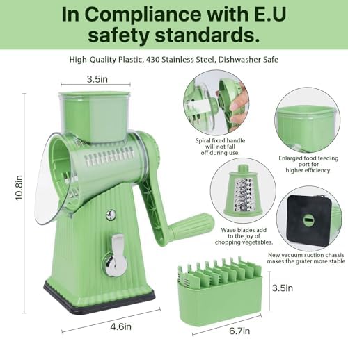 Rotary Cheese Grater with 5 Blades, Mint Green