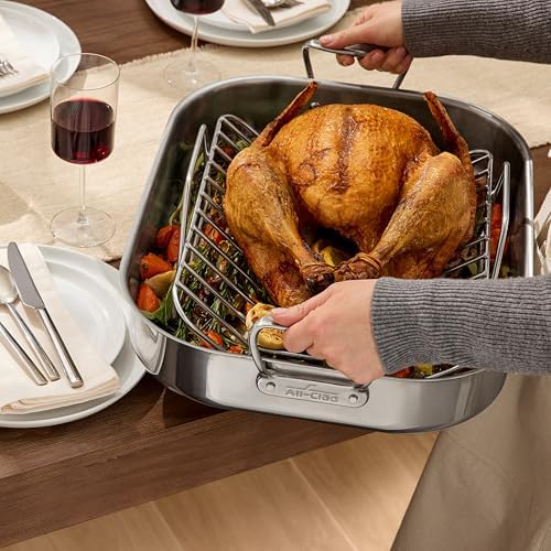All-Clad Specialty Stainless Steel Roaster with Rack 14x18 Inch Oven Broiler Safe 600F Roaster Pan, Pots and Pans, Bakeware, Silver