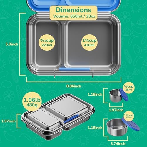 AOHEA Stainless Steel Lunch Box for Kids, Leak Proof Bento Lunch Box