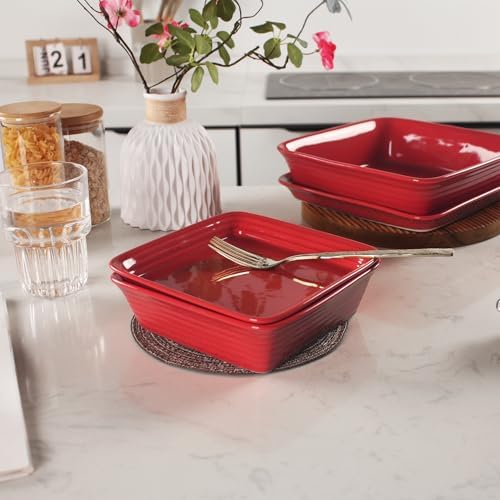Casserole Dish 15.22 Ounce Ceramic Square Bakeware Set with Lids, Set