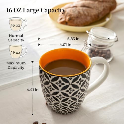 DOWAN 16 OZ Boho-Mosaic Coffee Mugs Set of 6, Large Ceramic Coffee
