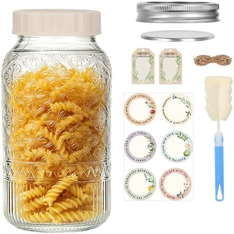 64oz Glass Mason Jars 1-Pack with Airtight Metal Split & Extra Plastic