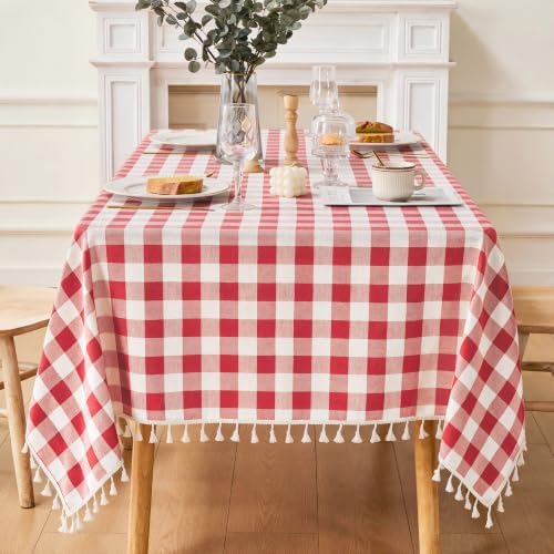 JIALE Gingham Tablecloth Square Cotton Linen Fabric Checkered Table