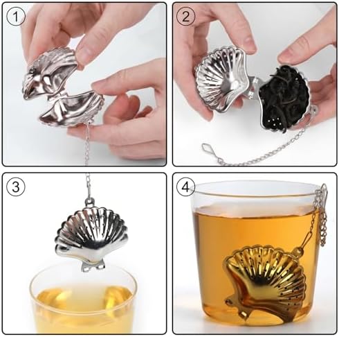 Elsjoy Set of 8 Loose Leaf Tea Infusers with Chain and 8 Drip Trays