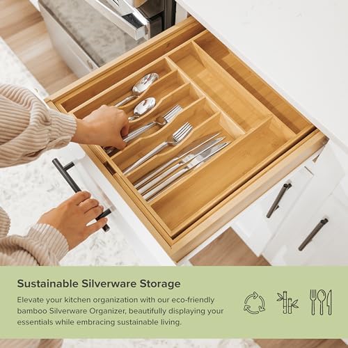 KitchenEdge Bamboo Silverware Drawer Organizer, 14-25 in