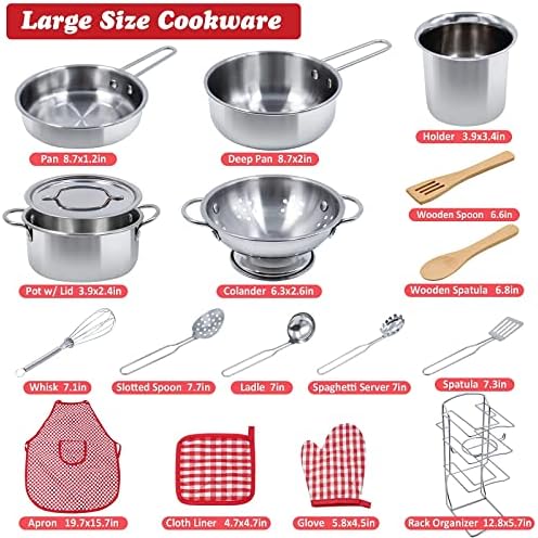 Kids Pretend Play Kitchen Toys Accessories Set, 32pcs Stainless Steel