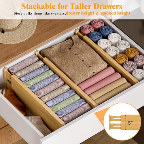 Bamboo Drawer Dividers, 12-21 Inch Kitchen Adjustable Drawer