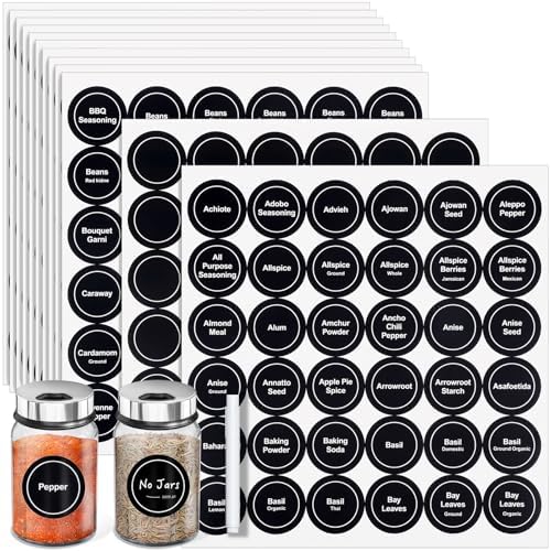 Segarty Preprinted Spice Labels, 432 Round Black Printed Pantry Labels