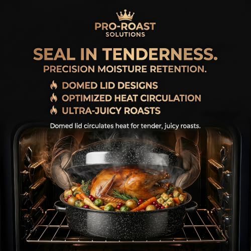 19.3" Large Roasting Pan with Rack and Lid, Granite Enameled Roaster