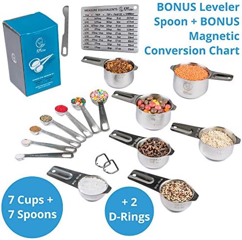 Measuring Cups and Spoons Set, 16-Piece Stainless Steel, Leveler & Chart