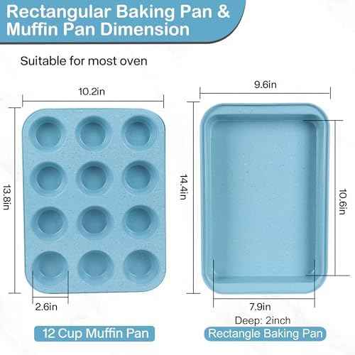Blue Baking Pans Set, 6-Piece Bakeware Sets Nonstick for Oven