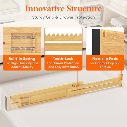 Lifewit 2.36" Kitchen Drawer Dividers, Adjustable Bamboo Drawer