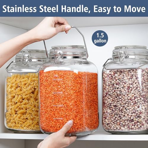 Folinstall 1.5 Gallon Glass Jars with Lids, 2PCS