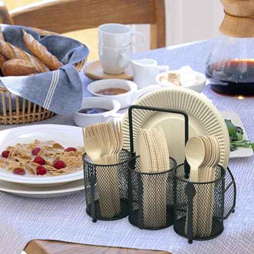 DysanVica Utensil Caddy Silverware Holder - 4 Compartment Metal Mesh