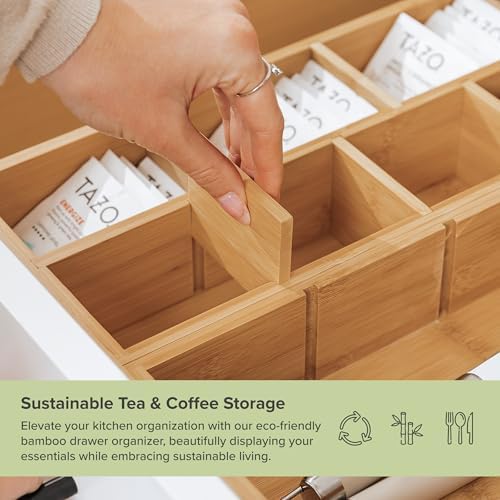KitchenEdge Tea Bag & Coffee Pod Organizer | Bamboo, Small