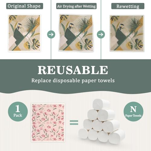 Swedish Dishcloths Dish Towels Set: Kitchen Cellulose Sponge Cloths