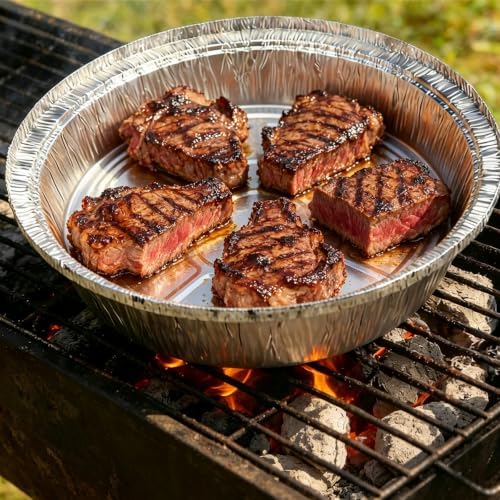 50 Pack 9" Round Aluminum Pans with Clear Lids, Pie Tins Disposable