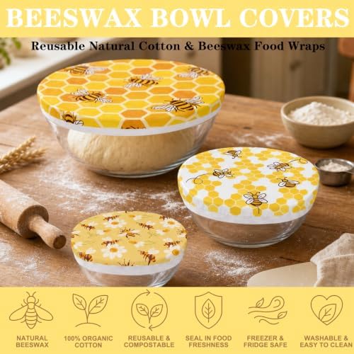 Sitsink Reusable Beeswax Bowl Covers, 5 Pack