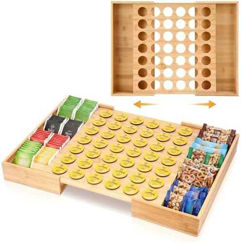 SiliFine Expandable Cup Drawer Organizer, Bamboo Coffee Pod Drawer Storage