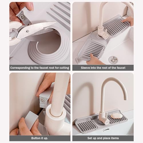 23" Extra Long Silicone Faucet Handle Drip Catcher Tray,7° Sloped Self