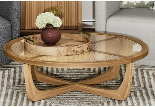 Round Burlwood Tabletop Tray with Gold Handles, 1.75" x 15.75"