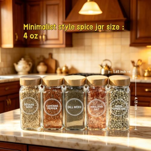 36 Spice Jars with Labels, 4oz Seasoning Jars for Cabinets, Drawers