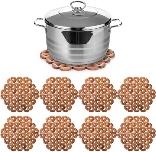 Tlence 8 Pack Bamboo Trivet Mat, Bamboo Hot Plate Pad, Heat Resistant