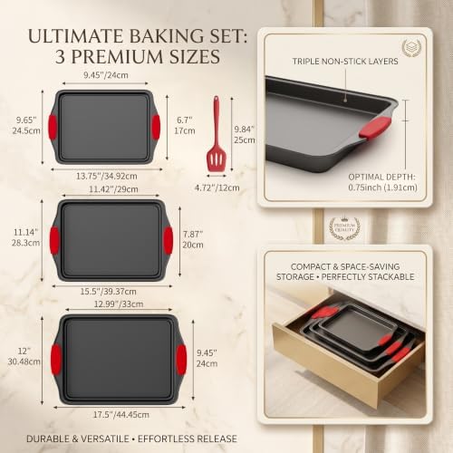 4-Piece Nonstick Carbon Steel Baking Sheet Set, Small Medium Large