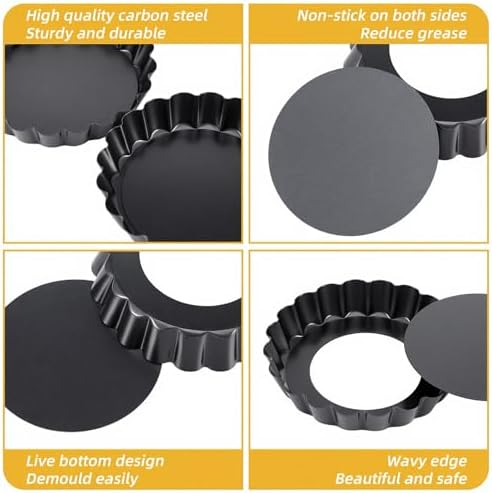16 Pcs Mini Tart Pans with Removable Bottom, 4 Inch Nonstick Carbon
