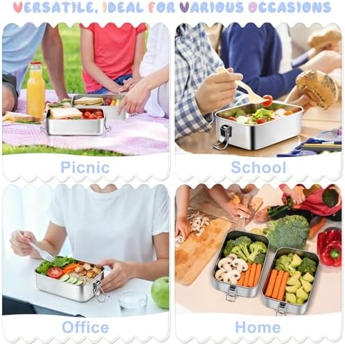 TeamFar Stainless Steel Bento Box, 2 Pack 47oz/1400ml Metal Lunch Box