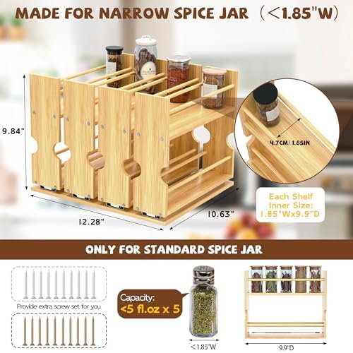 Jolitac Bamboo Pull Out Spice Rack for Cabinet, Slide Out Drawers